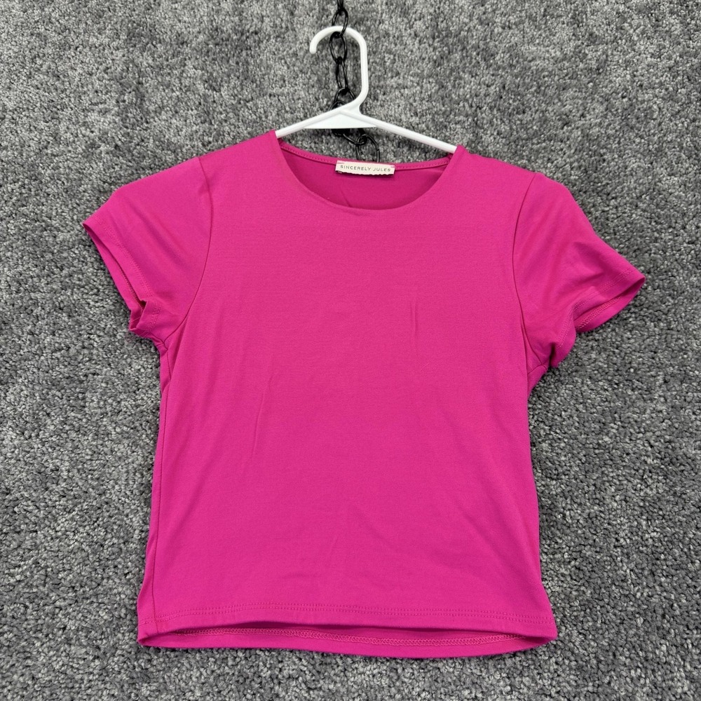 Sincerely Jules Top Womens S Pink Solid Basic T Shirt Crew Neck Summer Casual